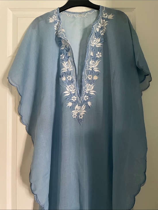 Other - Light Blue Hand Embroidered V-Neck Womens Coverup